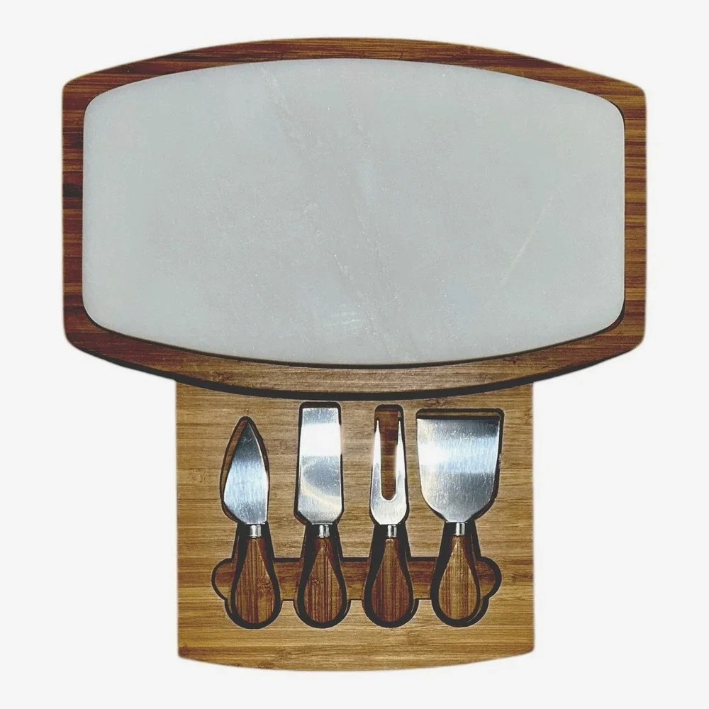 B. SMITH Cheese Board Set - Bamboo Marble w/ Hidden Drawer & 4 Utensils NIB